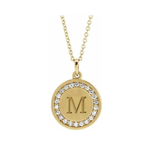 Natural Diamond Halo Disc Initial Necklace (1/8 CTW)