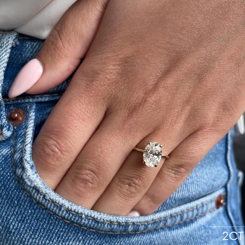Lab Diamond Oval Solitaire with Hidden Halo