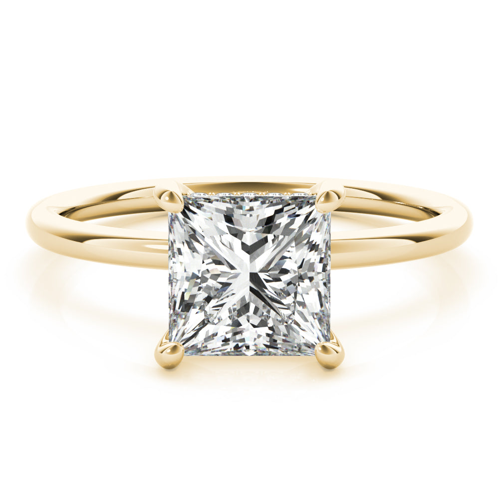 Princess Solitaire with Hidden Halo engagement ring, lab-created moissanite or lab-grown diamond center in solid 14K gold or platinum, view 5 of 8