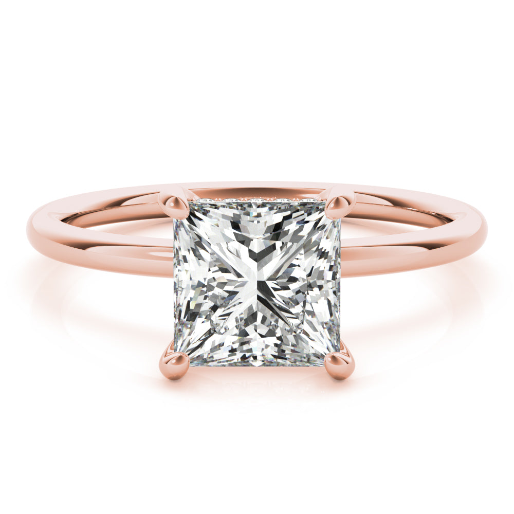 Princess Solitaire with Hidden Halo engagement ring, lab-created moissanite or lab-grown diamond center in solid 14K gold or platinum, view 7 of 8