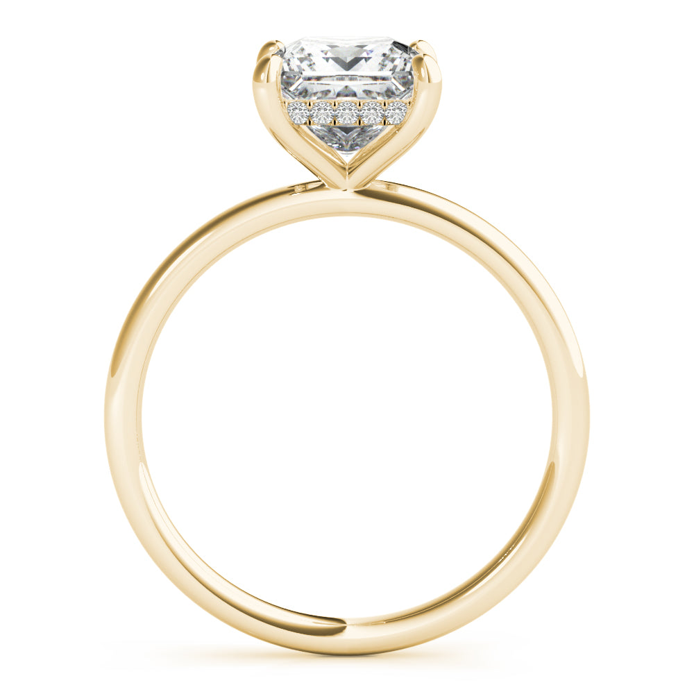 Princess Solitaire with Hidden Halo engagement ring, lab-created moissanite or lab-grown diamond center in solid 14K gold or platinum, view 6 of 8
