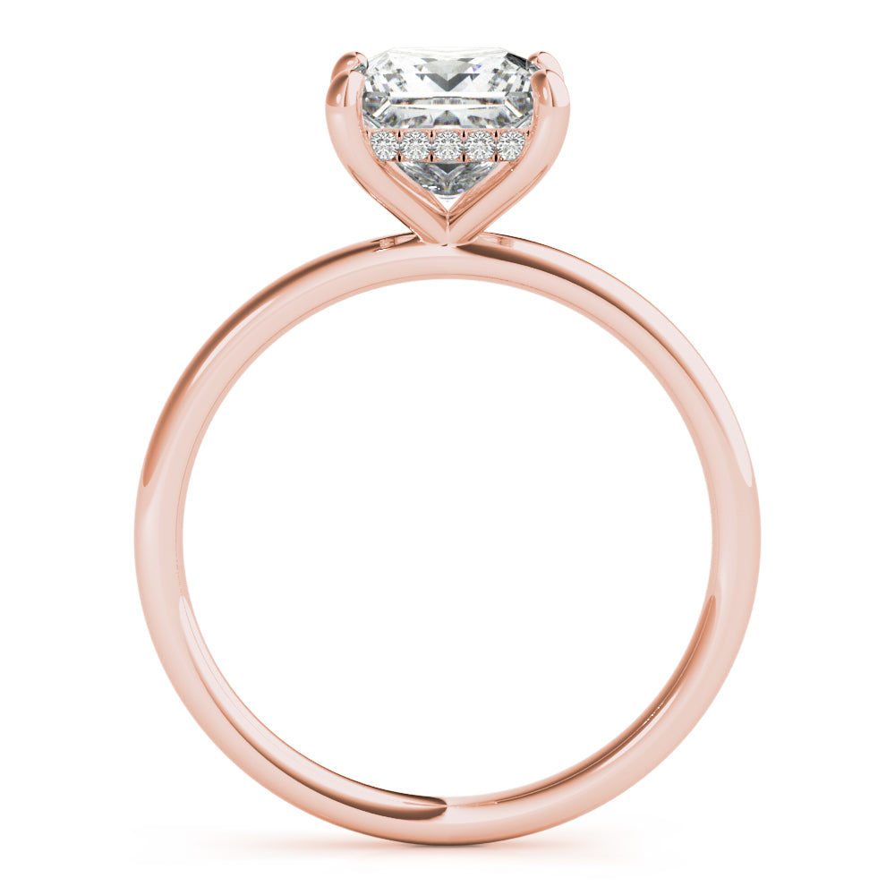 Princess Solitaire with Hidden Halo engagement ring, lab-created moissanite or lab-grown diamond center in solid 14K gold or platinum, view 8 of 8