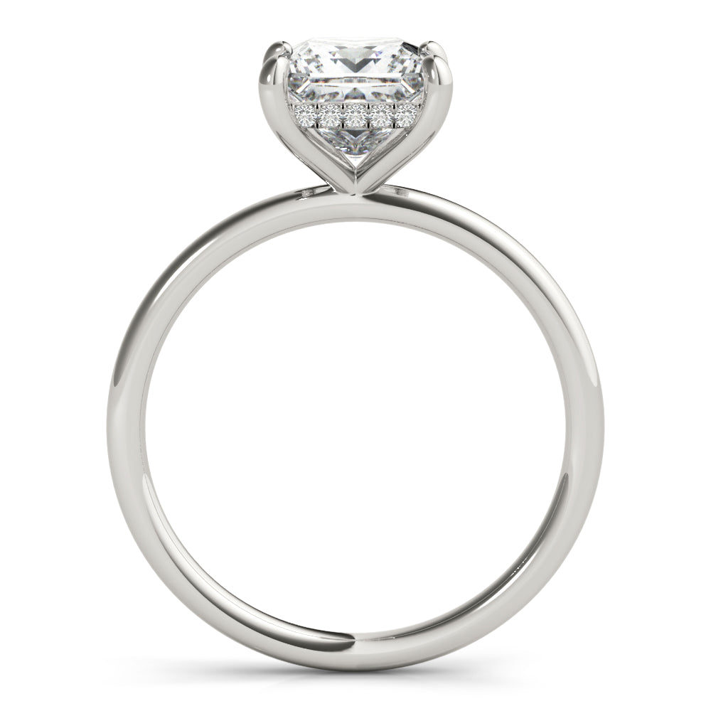 Princess Solitaire with Hidden Halo engagement ring, lab-created moissanite or lab-grown diamond center in solid 14K gold or platinum, view 2 of 8
