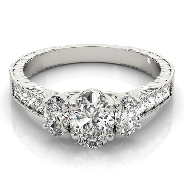 Oval 3 Stone Vintage Pave Ring