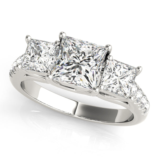 Princess 3 Stone Trellis Pave Ring