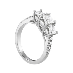 Princess 3 Stone Trellis Pave Ring