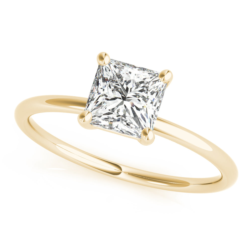 Sleek Princess Solitaire engagement ring, lab-created moissanite or lab-grown diamond center in solid 14K gold or platinum, view 7 of 10