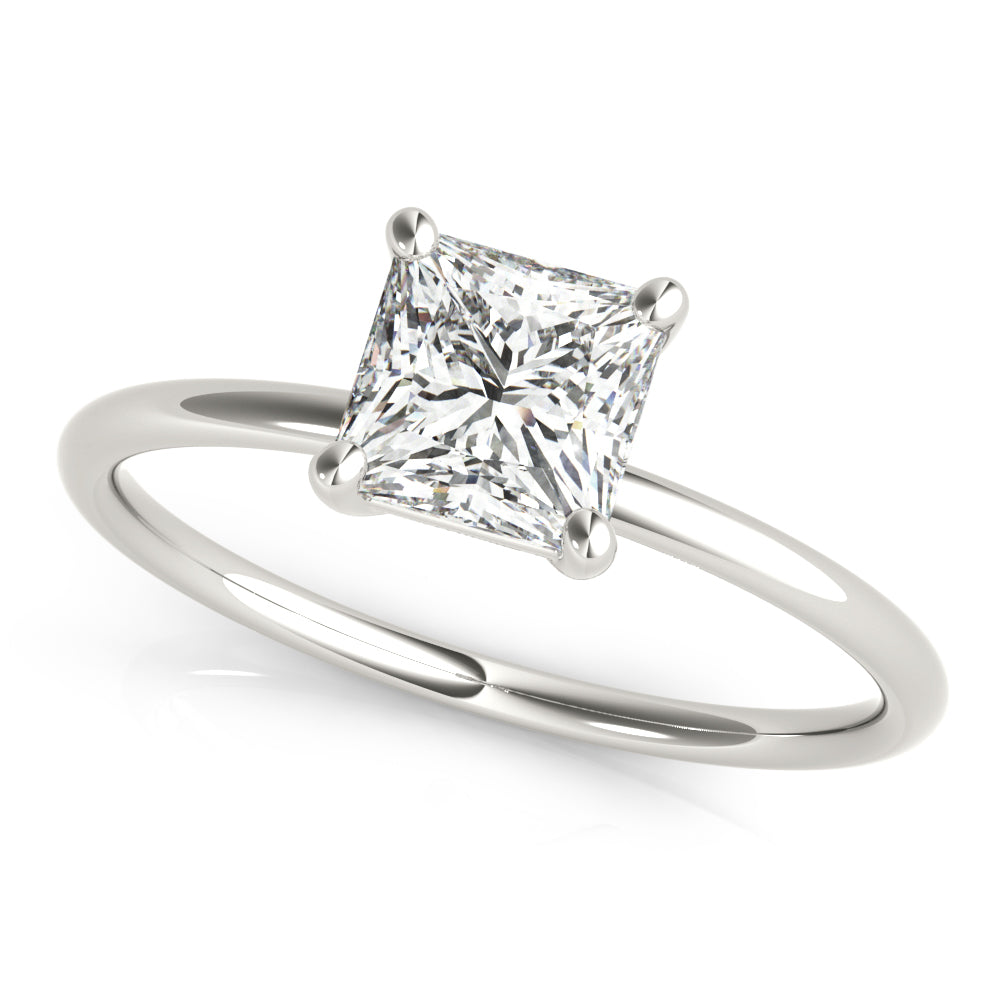 Sleek Princess Solitaire engagement ring, lab-created moissanite or lab-grown diamond center in solid 14K gold or platinum, view 4 of 10