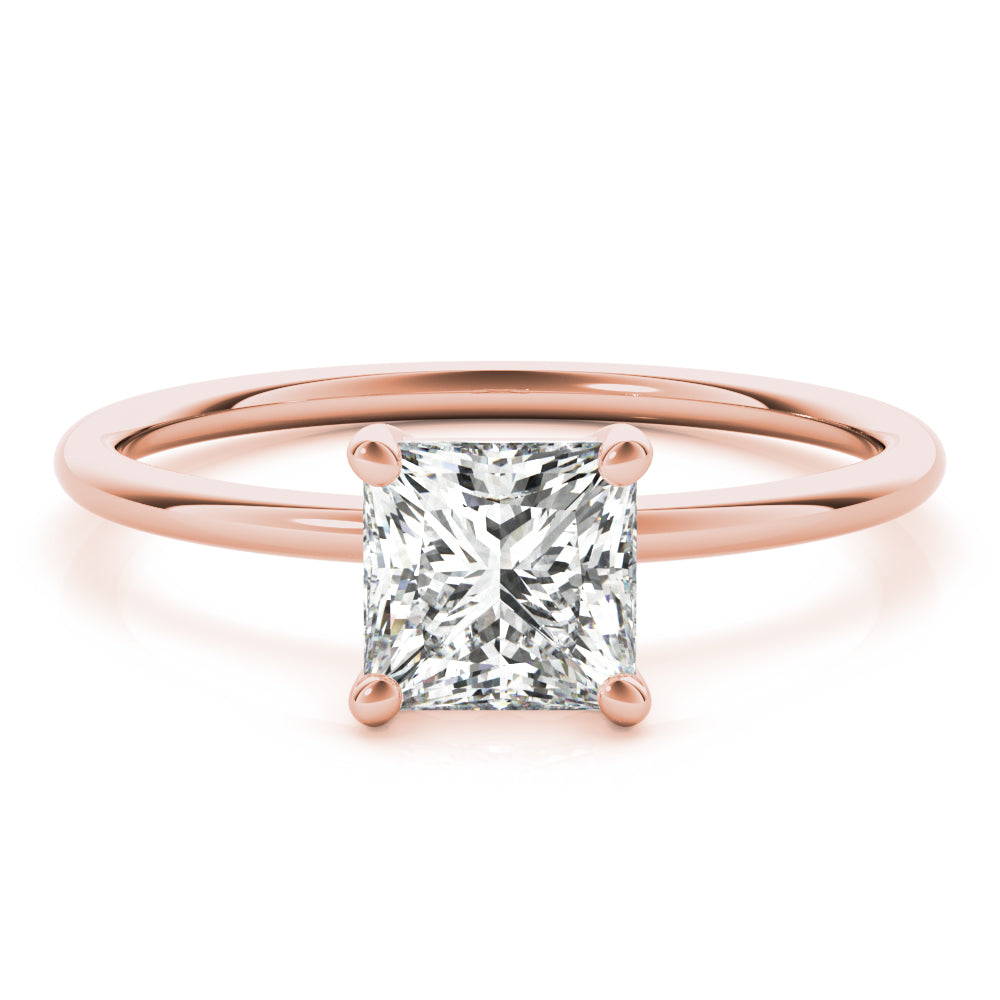Sleek Princess Solitaire engagement ring, lab-created moissanite or lab-grown diamond center in solid 14K gold or platinum, view 8 of 10