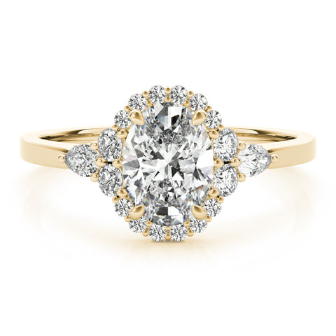 Vintage Oval Halo with Cluster Accent Band