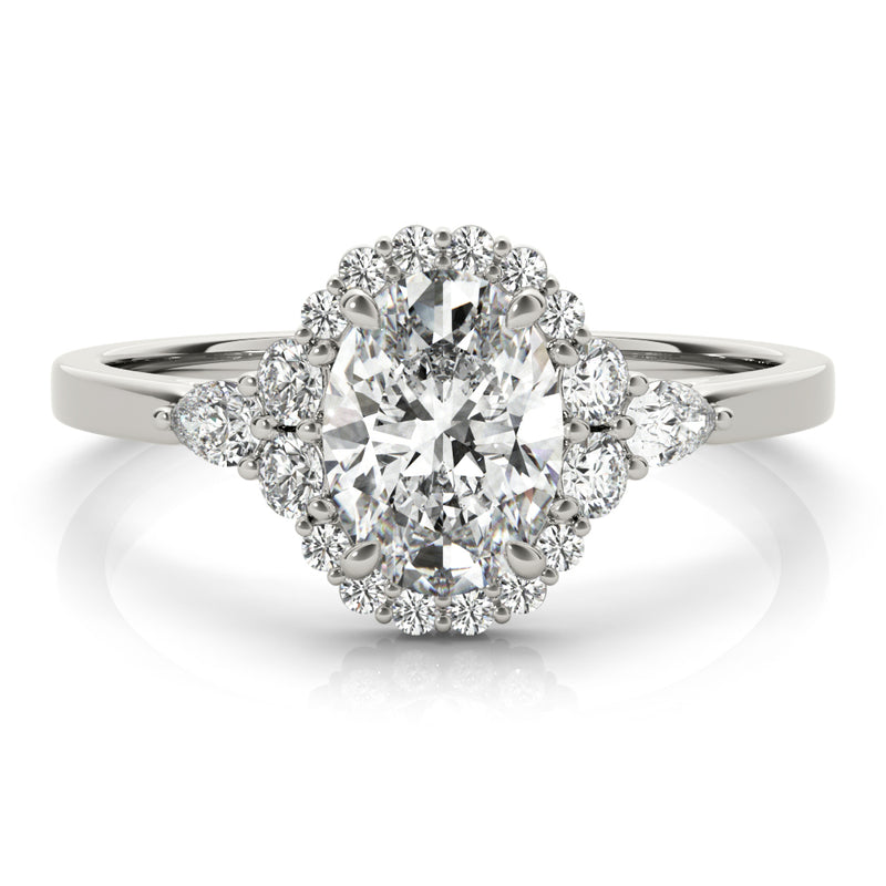 Vintage Oval Halo with Cluster Accent Band
