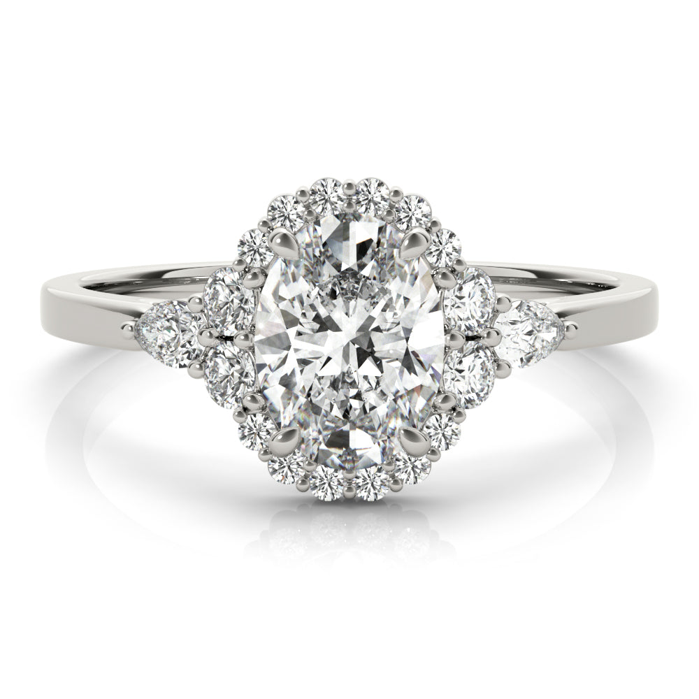 Vintage Oval Halo with Cluster Accent Band