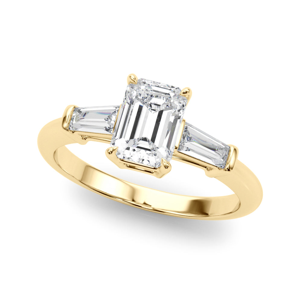Emerald with Baguette Accent Ring, lab-created moissanite or lab-grown diamond center in solid 14K gold or platinum, view 7 of 11