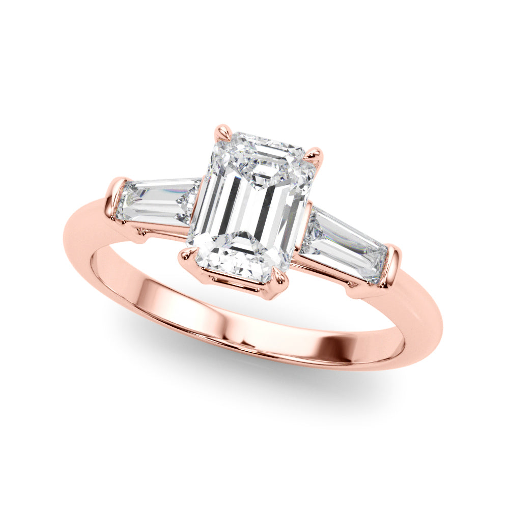 Emerald with Baguette Accent Ring, lab-created moissanite or lab-grown diamond center in solid 14K gold or platinum, view 10 of 11