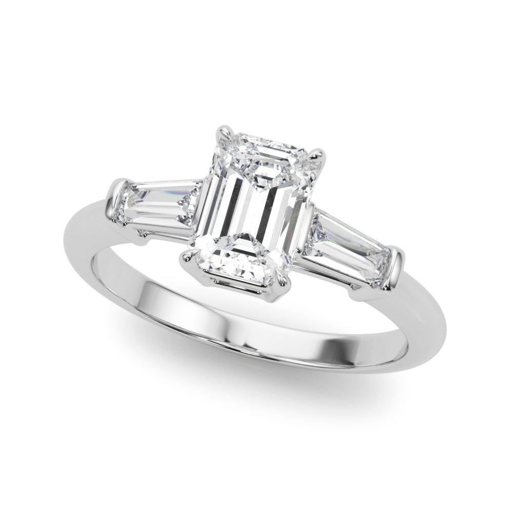 Emerald with Baguette Accent Ring, lab-created moissanite or lab-grown diamond center in solid 14K gold or platinum, view 4 of 11