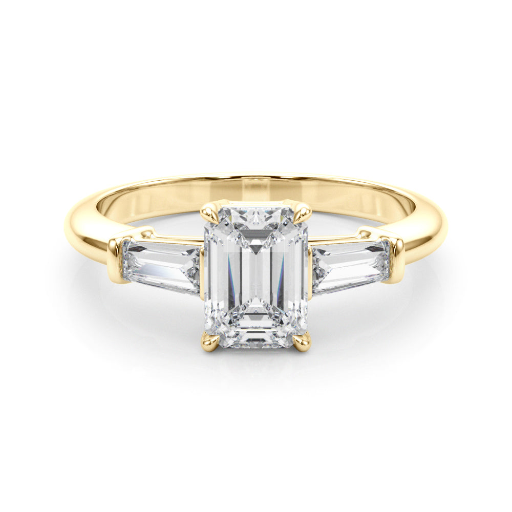 Emerald with Baguette Accent Ring, lab-created moissanite or lab-grown diamond center in solid 14K gold or platinum, view 5 of 11
