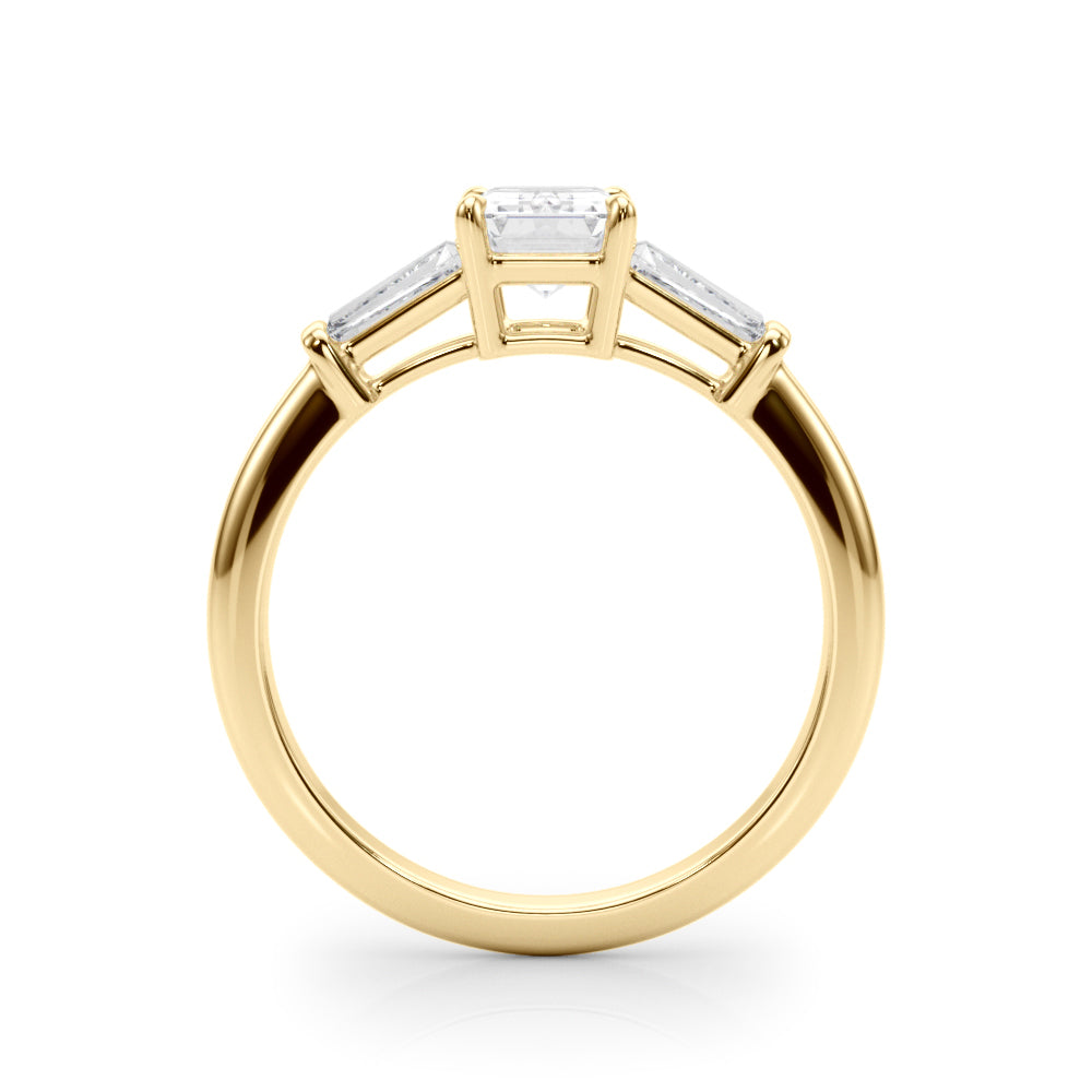Emerald with Baguette Accent Ring, lab-created moissanite or lab-grown diamond center in solid 14K gold or platinum, view 6 of 11