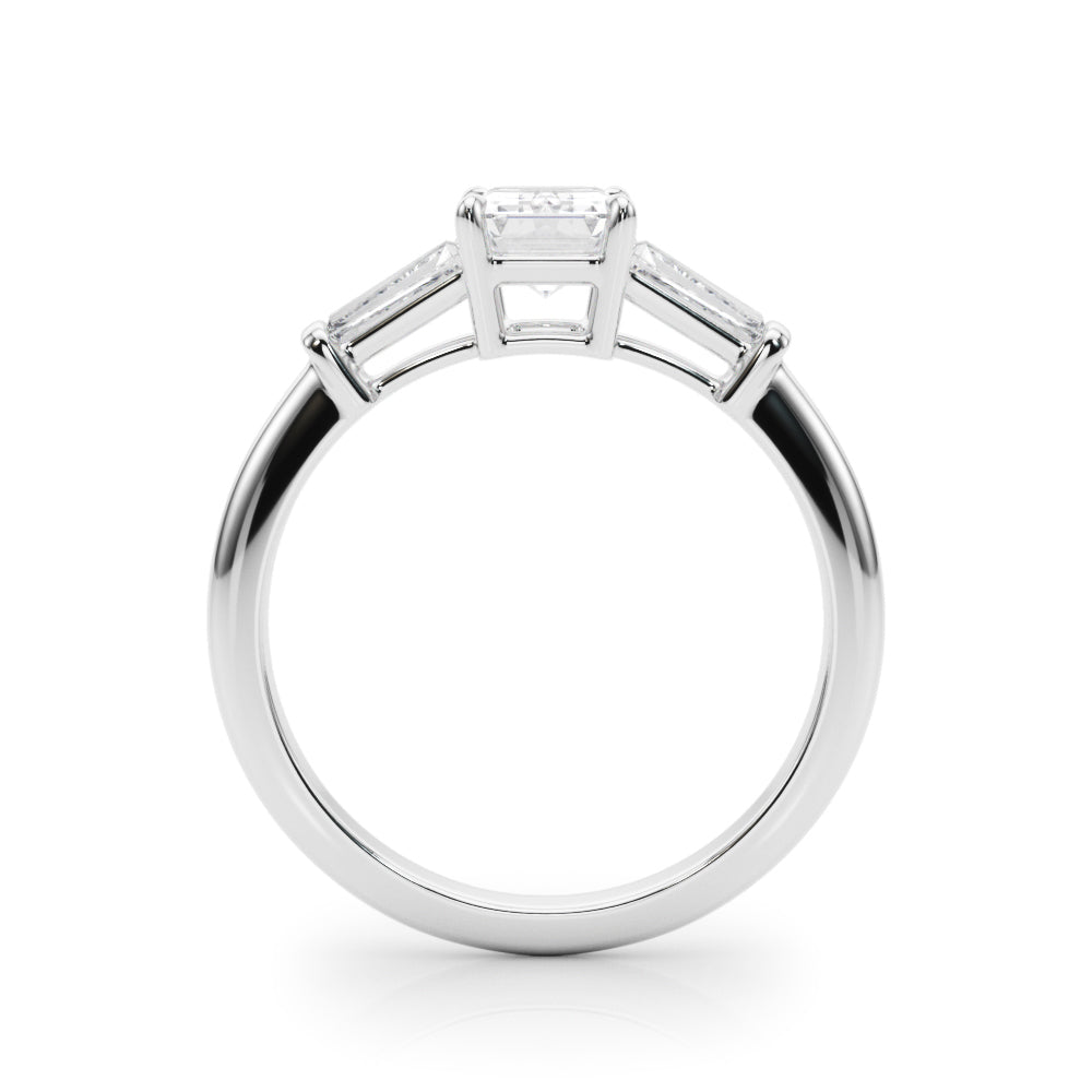 Emerald with Baguette Accent Ring, lab-created moissanite or lab-grown diamond center in solid 14K gold or platinum, view 2 of 11