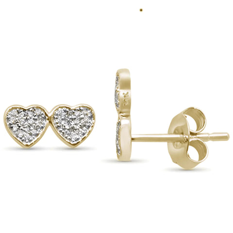 .18ct 14K Yellow Gold Two Hearts Diamond Stud Earrings