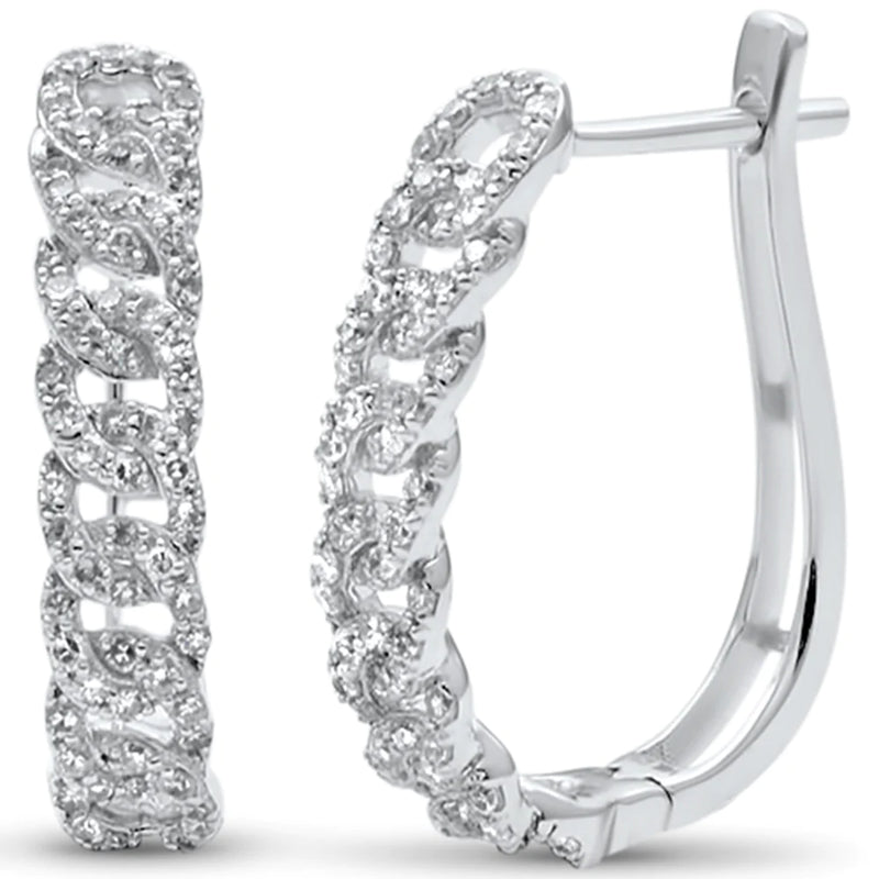 .49ct G SI 14K White Gold Diamond J Hoop Cuban Link Earrings