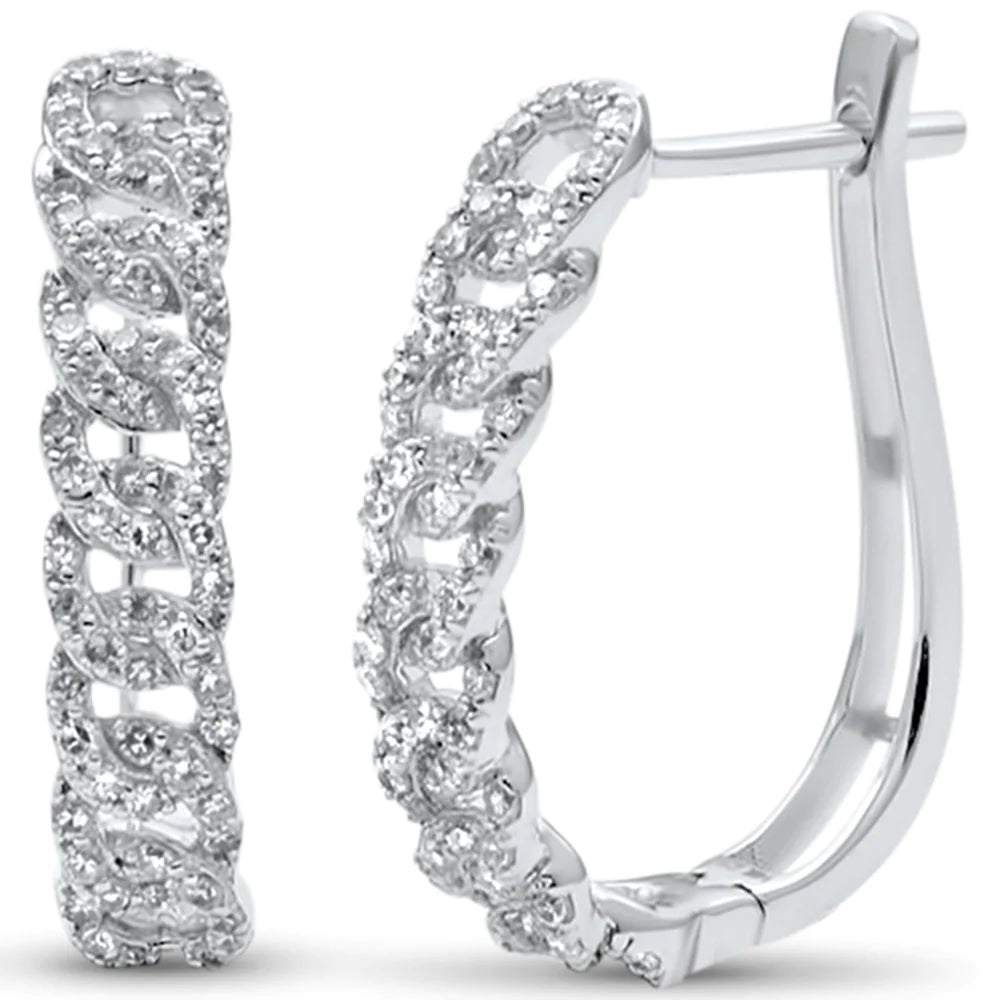 .49ct G SI 14KT White Gold Diamond J Hoop Cuban Link Earrings