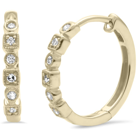 .10ct 10K Yellow Gold Diamond Round & Princess Shaped Hoop Earrings