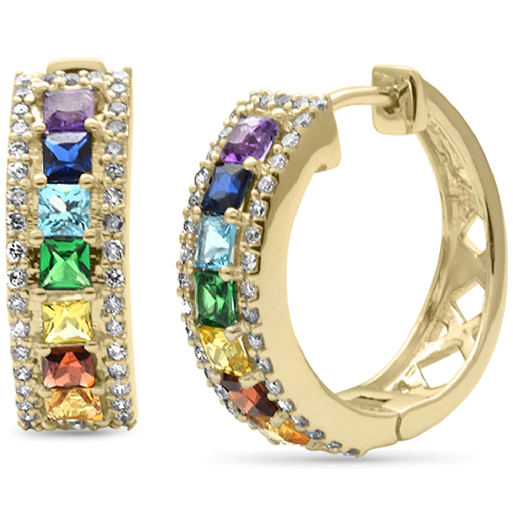 1.81ct 14K Yellow Gold Diamond Multi Color Hoop Earrings