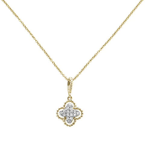 .08ct 14k Yellow Gold Antique Flower and Clover Diamond Pendant Necklace
