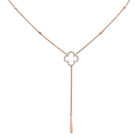 .16cts 14k Rose Gold Diamond Clover Drop Lariat Pendant Necklace