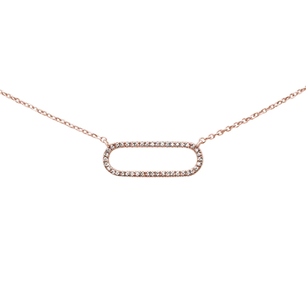 .08ct 14k Rose Gold Diamond Modern Oval Necklace 16"