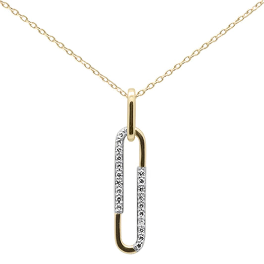 .09ct 14K Yellow Gold Diamond Paperclip Pendant Necklace