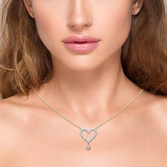 .10ct G SI 14K Yellow Gold Diamond Heart Pendant Necklace 18" Long