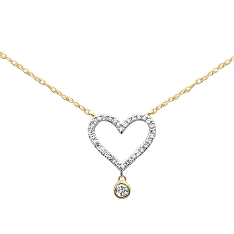 .10ct G SI 14K Yellow Gold Diamond Heart Pendant Necklace 18" Long