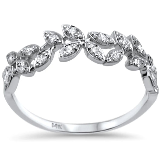 .23ct  14K White Gold Leaves Fashion Diamond Trendy Band Ring