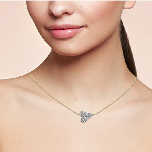 .09ct G SI 14K Yellow Gold Diamond Sideways Heart Pendant Necklace
