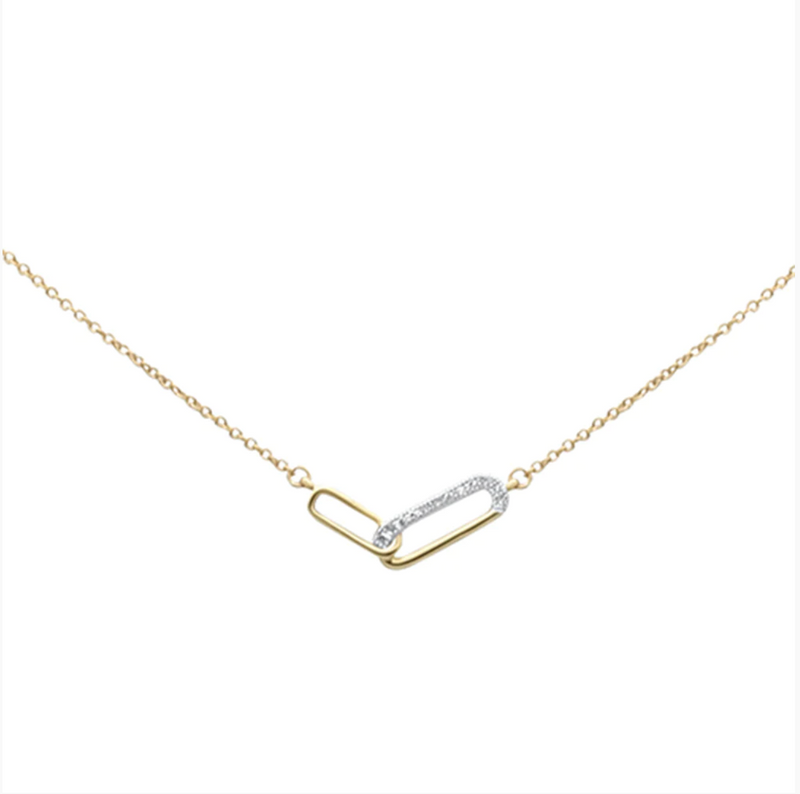 .03ct G SI 14K Yellow Gold Diamond Paperclip Pendant Necklace