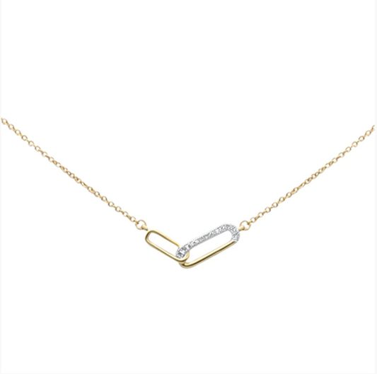 .03ct G SI 14K Yellow Gold Diamond Paperclip Pendant Necklace