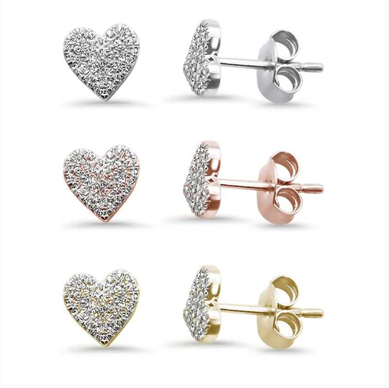 .15ct 14K Gold Heart Diamond Stud Earrings