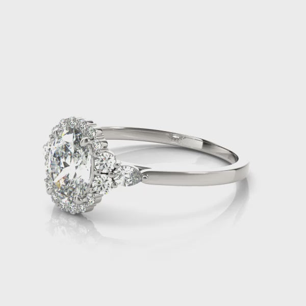 Vintage Oval Halo with Cluster Accent Band
