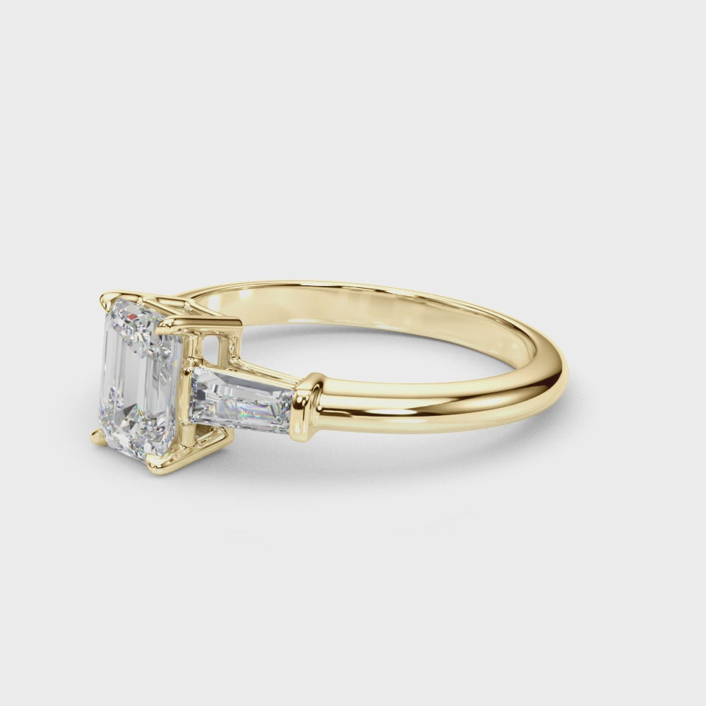 Emerald with Baguette Accent Ring on hand, video 2
