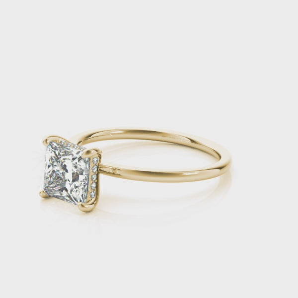 Princess Solitaire with Hidden Halo engagement ring on hand, video 2