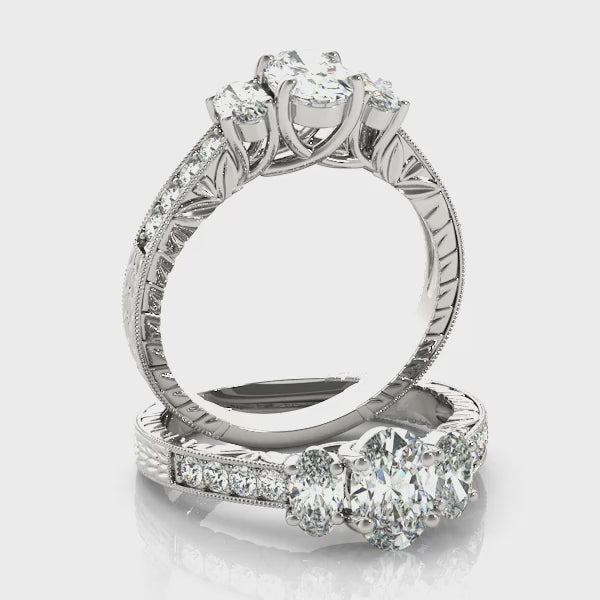 Oval 3 Stone Vintage Pave Ring