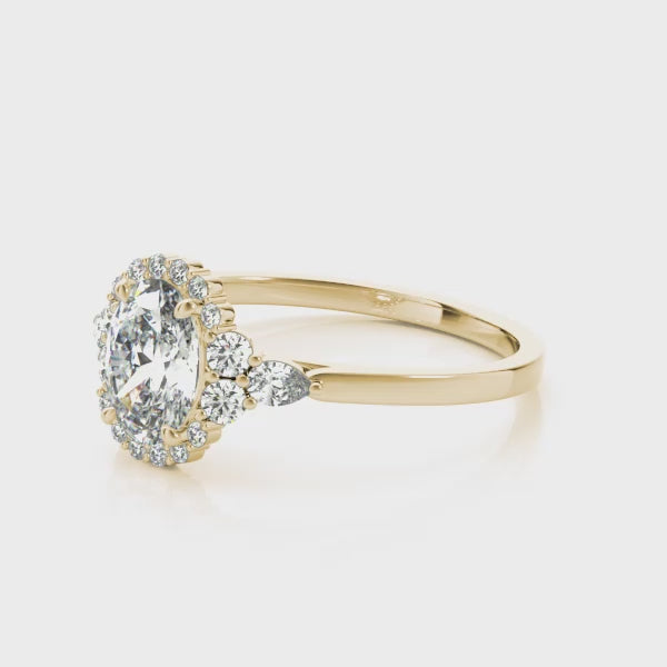 Vintage Oval Halo with Cluster Accent Band