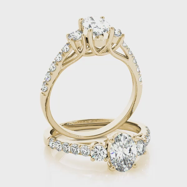 Oval 3 Stone Trellis Pave Ring