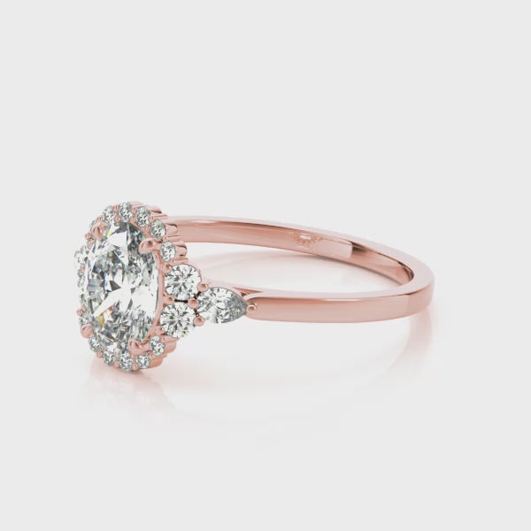 Vintage Oval Halo with Cluster Accent Band