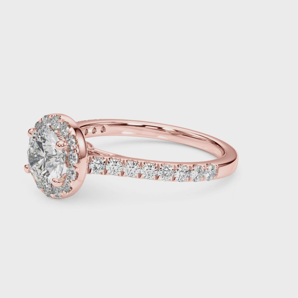 Round Halo with Hidden Accent engagement ring on hand, video 3