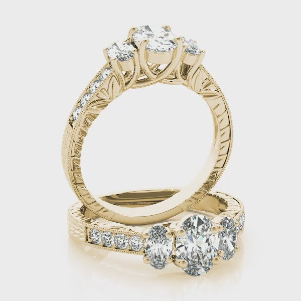 Oval 3 Stone Vintage Pave Ring