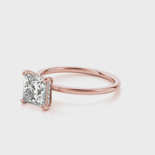 Princess Solitaire with Hidden Halo engagement ring on hand, video 3