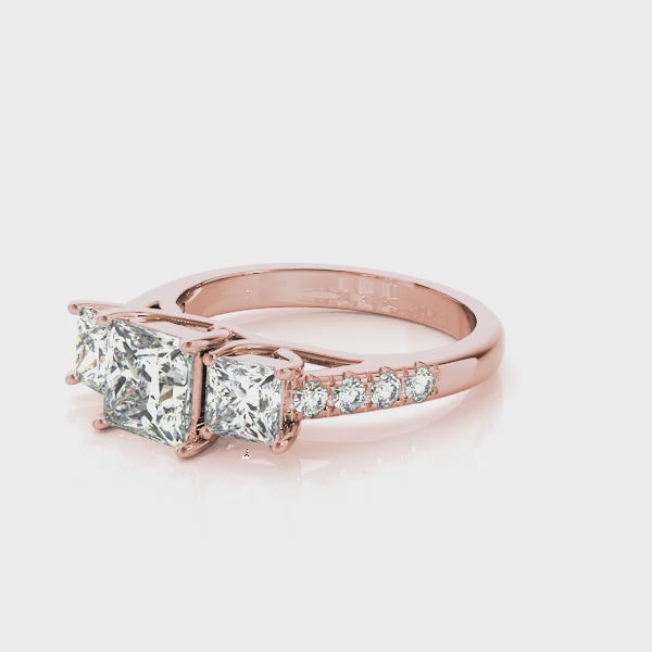 Princess 3 Stone Trellis Pave Ring