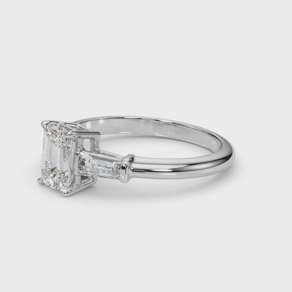 Emerald with Baguette Accent Ring on hand, video 1